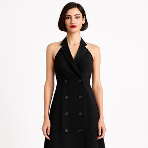 Anthropologie Black Halter Trench Midi Dress Double Breasted A-Line Small